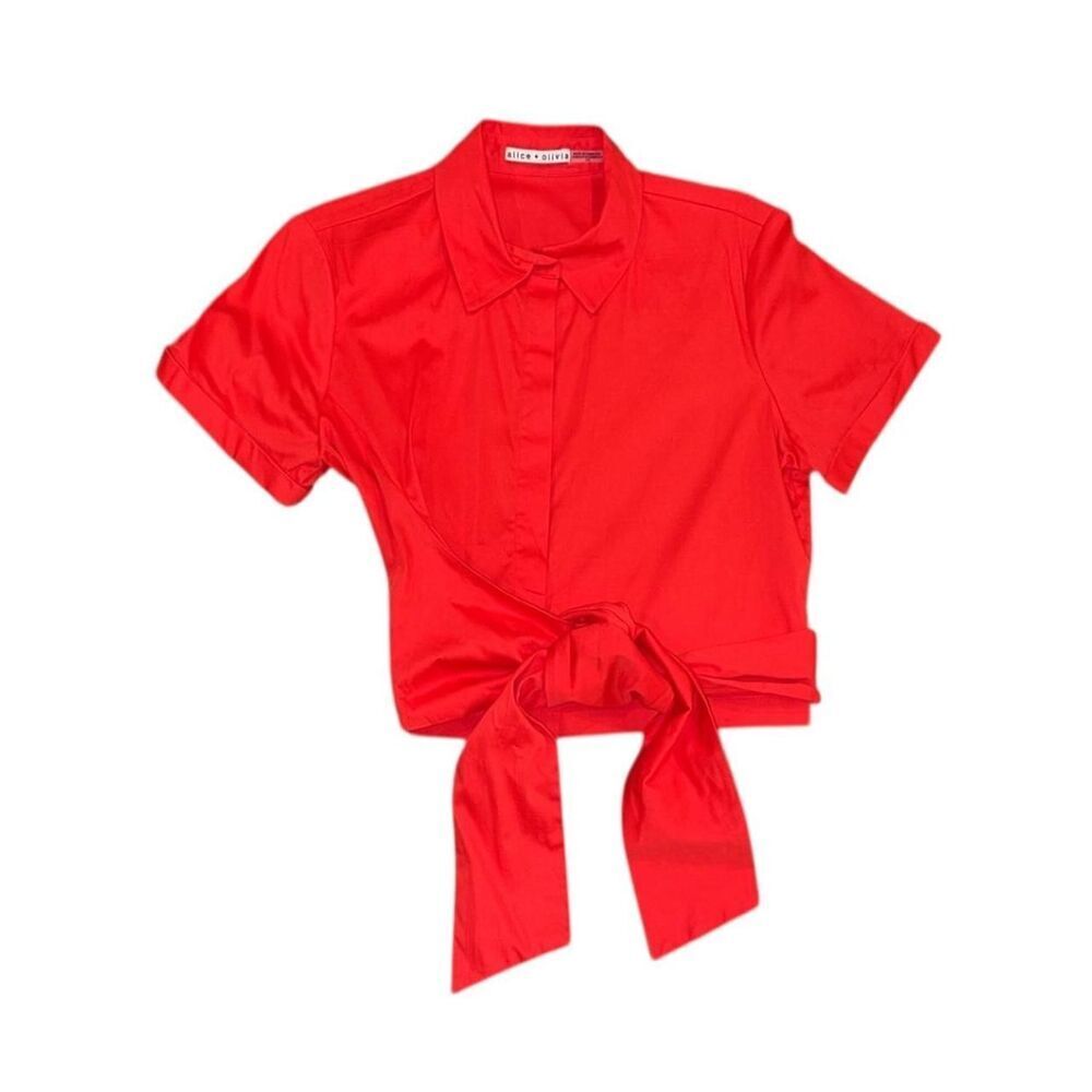 Alice + Olivia Red Crop Tie Front Button Down Shirt - Picture 5 of 7